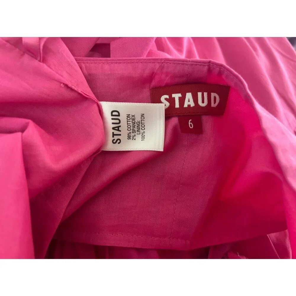 STAUD Women's Sea Skirt Peony Pink Poplin Smocked Kai Top Size 6 - Picture 4 of 7